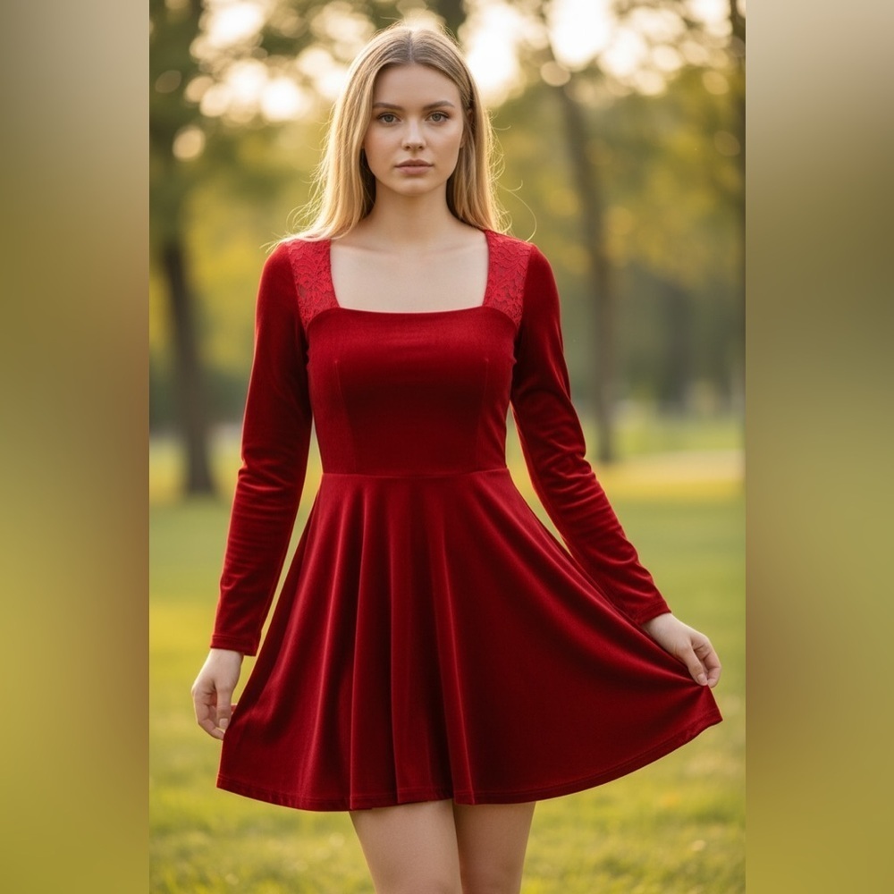 Copper Key long sleeve velvet skater dress size L
